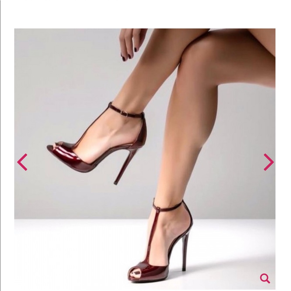 FSJ Burgundy Peep Toe T Strap Pump Heels 8.5 - 9